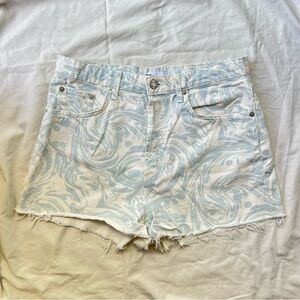 ZARA Women’s Size 10 Printed White Blue Swirl HIGH WAISTED SHORTS 6688 008